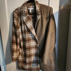 Peace Love World Brown Plaid and Solid Blazer Jacket